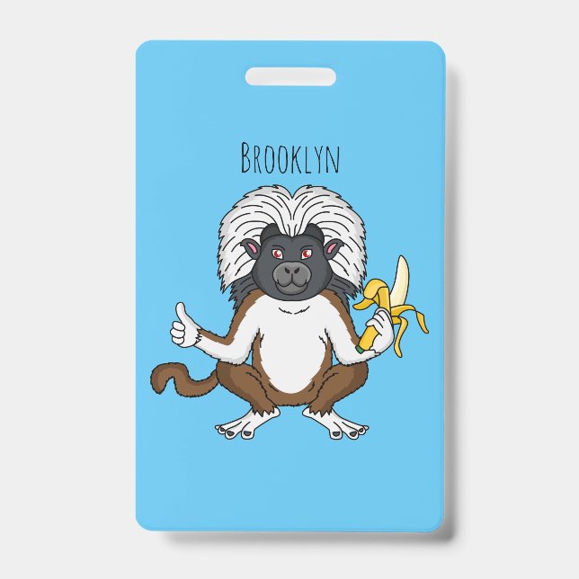 Badge Illustration de dessin animé de singe tamarin à tê (Avant)