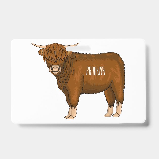 Badge Illustration de dessin animé de vache des Highland (Avant)