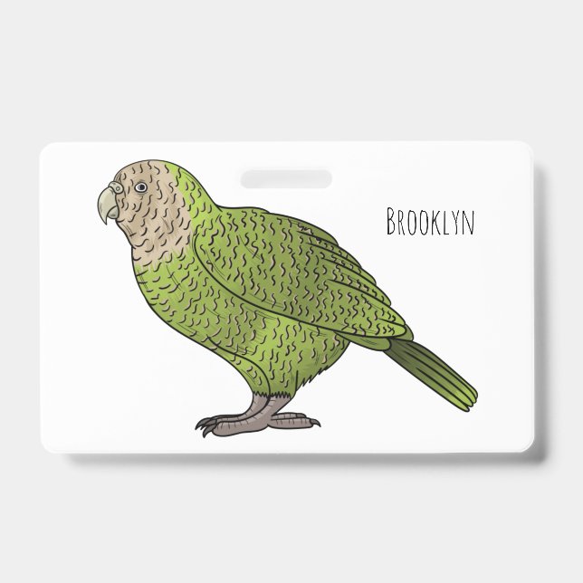 Badge illustration de dessin animé d'oiseau kakapo (Avant)