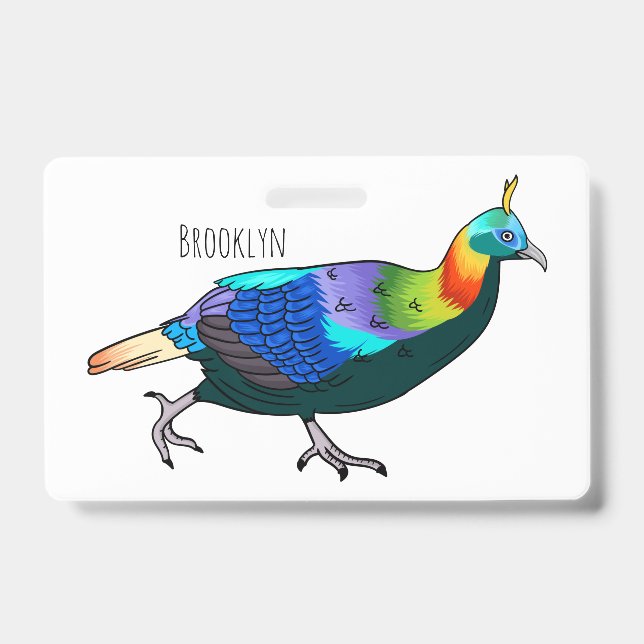 Badge illustration de dessin animé d'oiseau monal himala (Avant)
