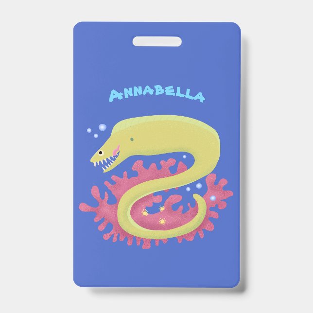 Badge Illustration de dessin animé drôle d'anguille vert (Avant)