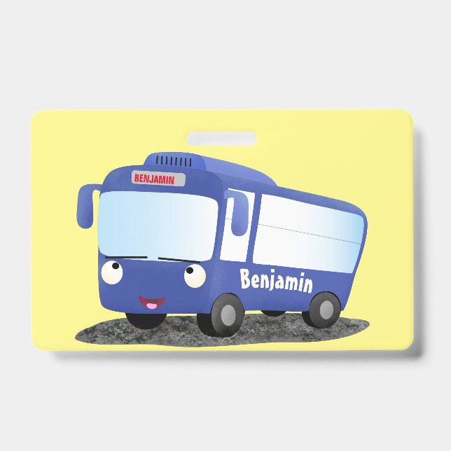 Badge Illustration de dessin animé d'un bus moderne bleu (Avant)