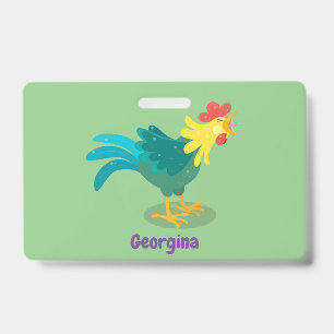 Badge Illustration de dessin animé d'un coq qui chante d