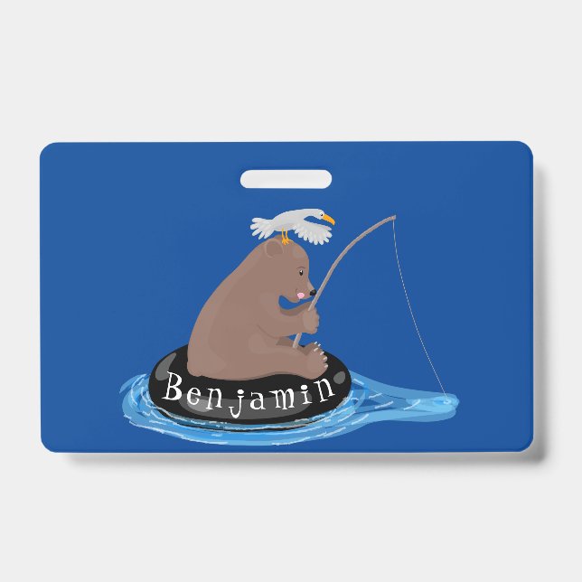 Badge Illustration de dessin animé d'un ours mignon pêch (Avant)