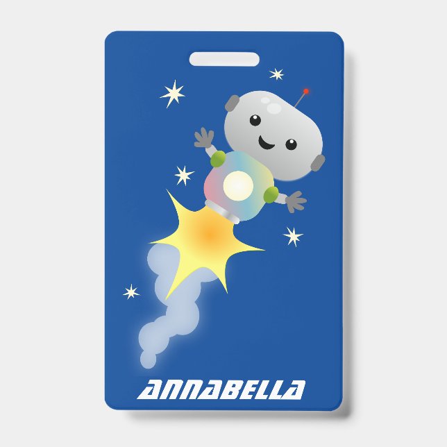 Badge Illustration de dessin animé d'un robot mignon vol (Avant)