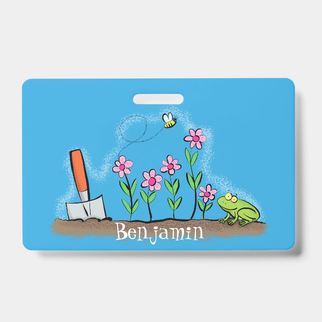Badge Illustration de dessin animé d'une grenouille et d (Avant)
