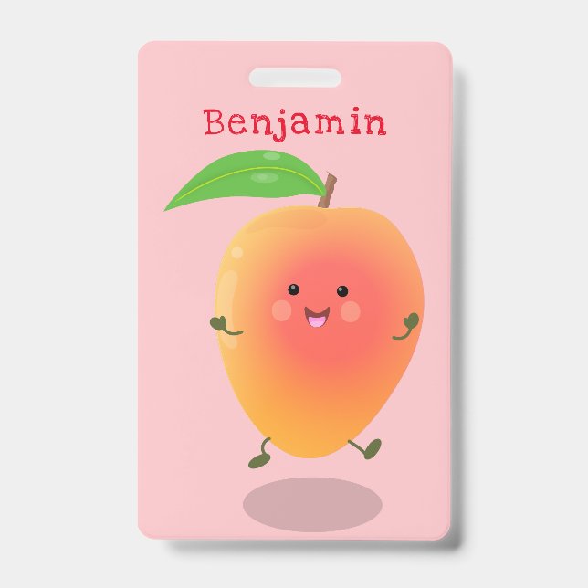 Badge Illustration de dessin animé jaune mangue heureuse (Avant)
