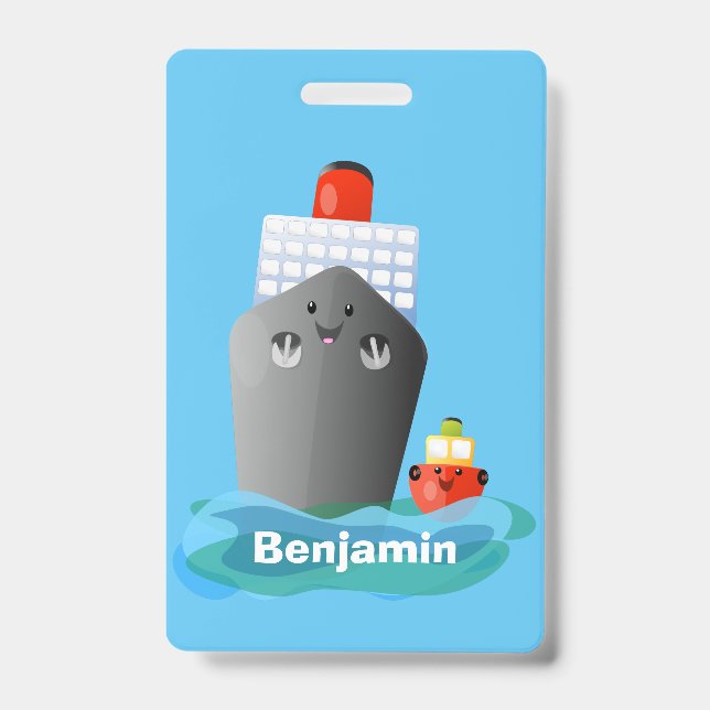 Badge Illustration de dessin animé mignon de bateau de r (Avant)