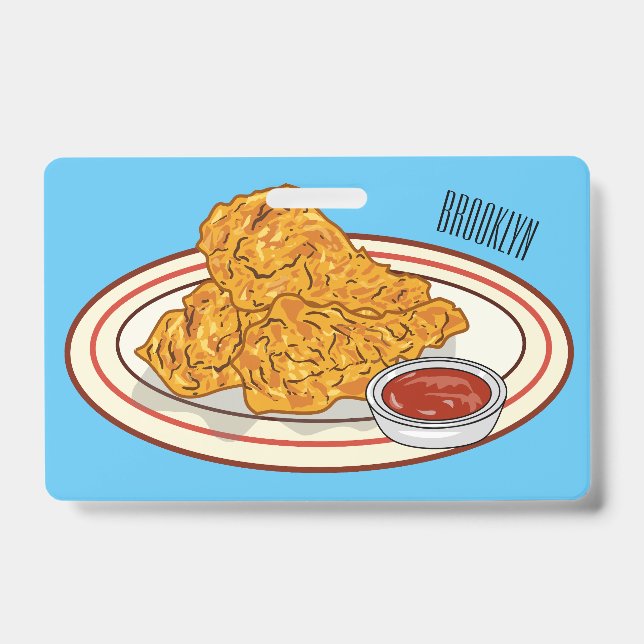 Badge Illustration de dessin animé sur le poulet frit (Avant)