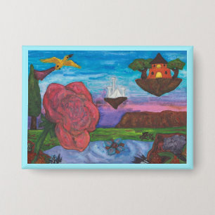 Badge Illustration de fantaisie à l'aquarelle Rose Rêve