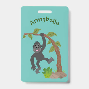 Badge Illustration de gorille bébé heureux et mignon en 
