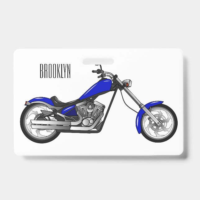 Badge Illustration de moto chopper de dessin animé (Avant)