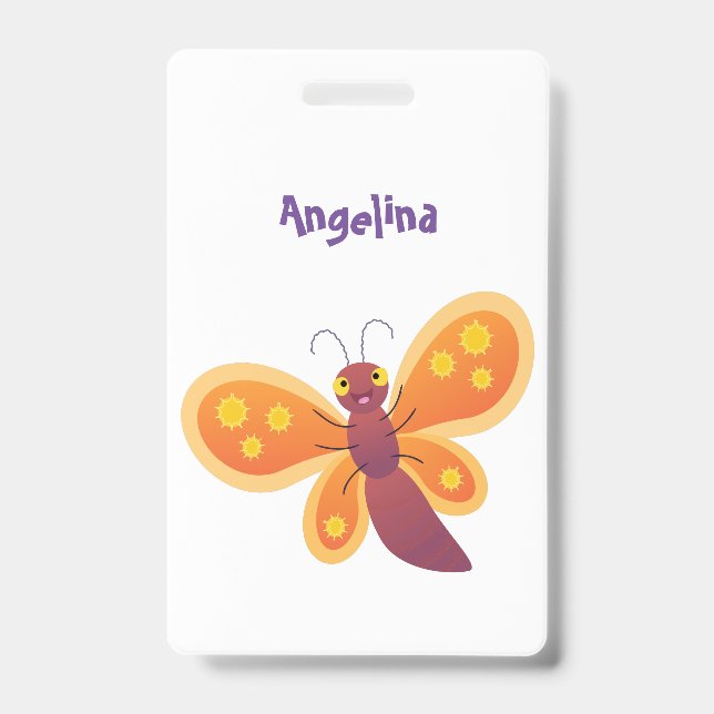 Badge Illustration de papillon orange heureux de style c (Avant)