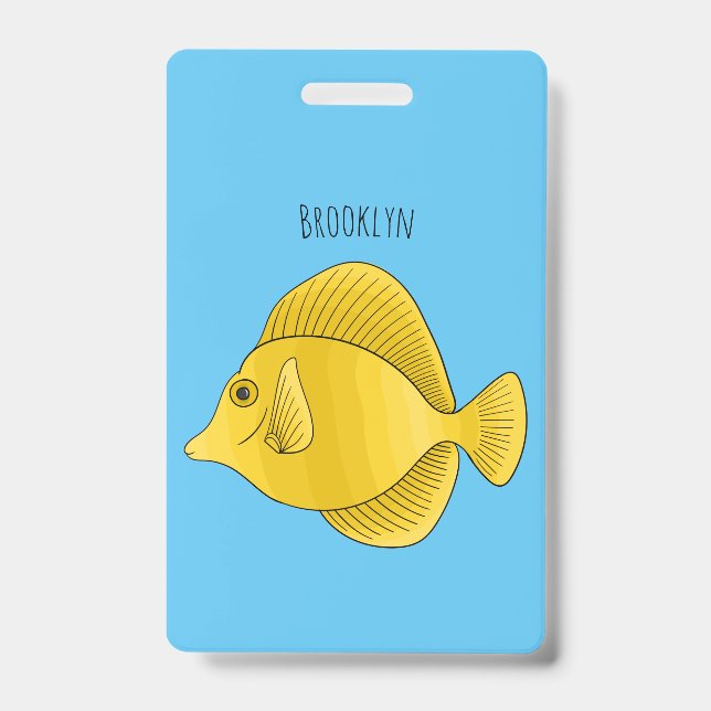 Badge Illustration de poisson tangue jaune de dessin ani (Avant)