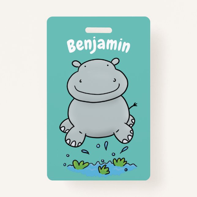 Badge Illustration de saut en hippo mignon (Devant)