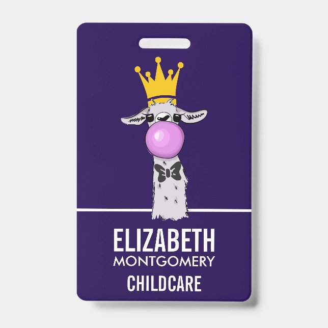 Badge Illustration drôle de lama soufflant une bulle ros (Front)