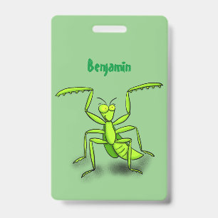 Badge Illustration drôle de mante verte en prière