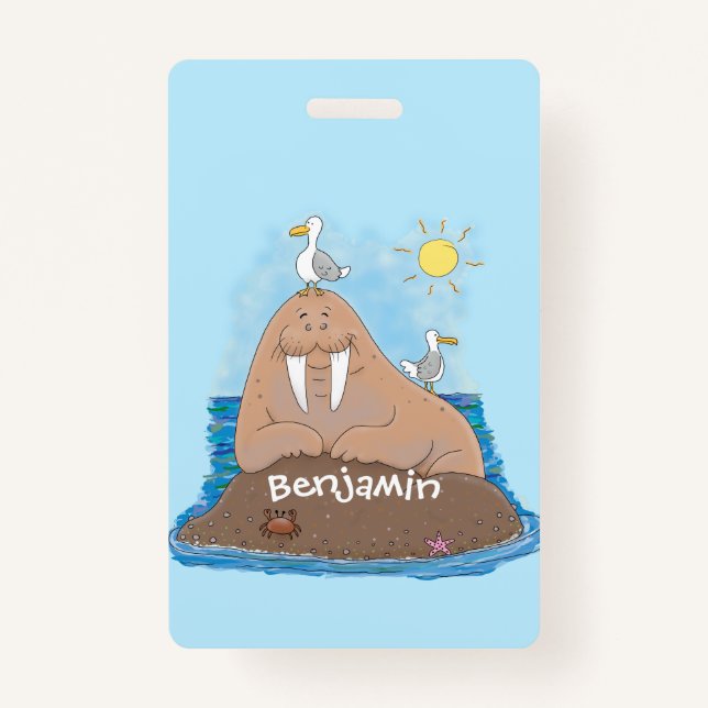 Badge Illustration drôle de morse joyeux (Devant)