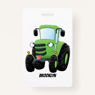 Badge Illustration du joli joyeux tracteur agricole vert