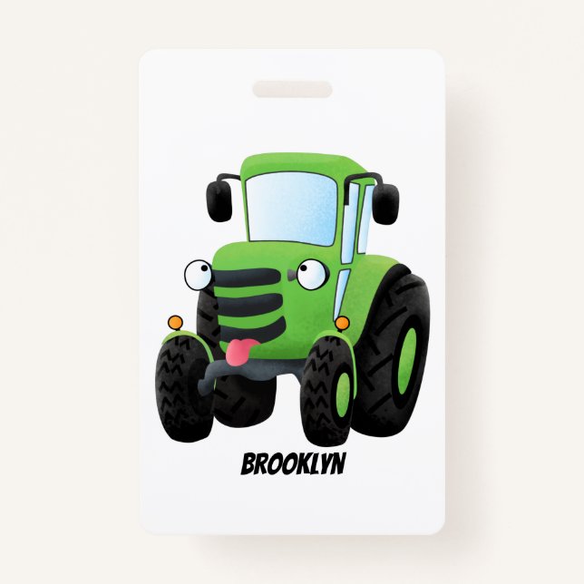 Badge Illustration du joli joyeux tracteur agricole vert (Devant)