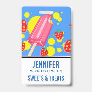 Badge Illustration d'un bâtonnet glacé rose et de fraise