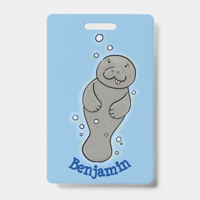 Badge Illustration d'un bébé lamantin mignon avec des bu (Avant)