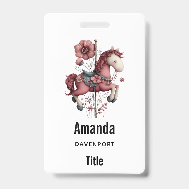 Badge Image de cheval de carrousel fantaisiste (Avant)