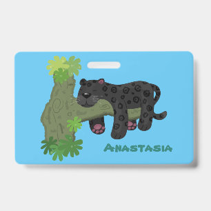 Badge Image de dessin animé de chat en panthère noire ja