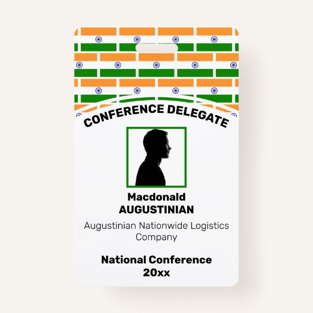 Badge INDIA FLAG Customisé Logo Identifiant photo Nom (Devant)