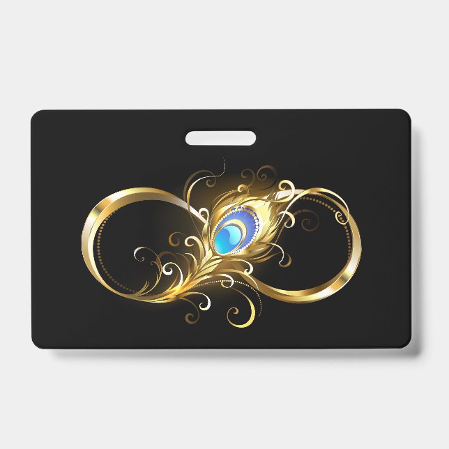 Badge Infini avec plume de paon dorée (Avant)