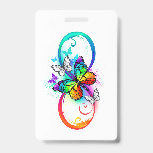 Badge Infini lumineux avec papillon arc-en-ciel