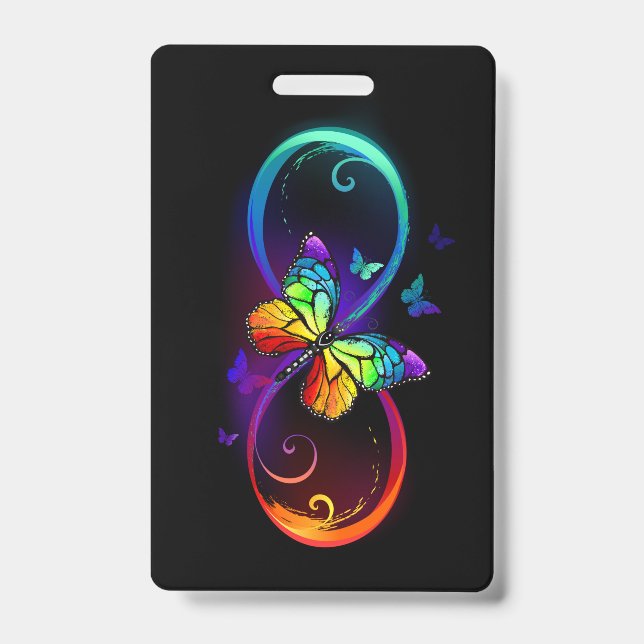 Badge Infini vibrant avec papillon arc-en-ciel sur fond  (Avant)