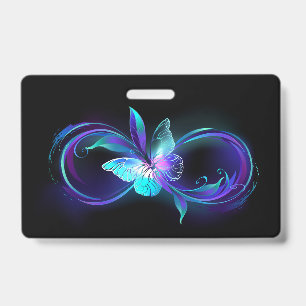 Badge Infinité brillante avec papillon magique