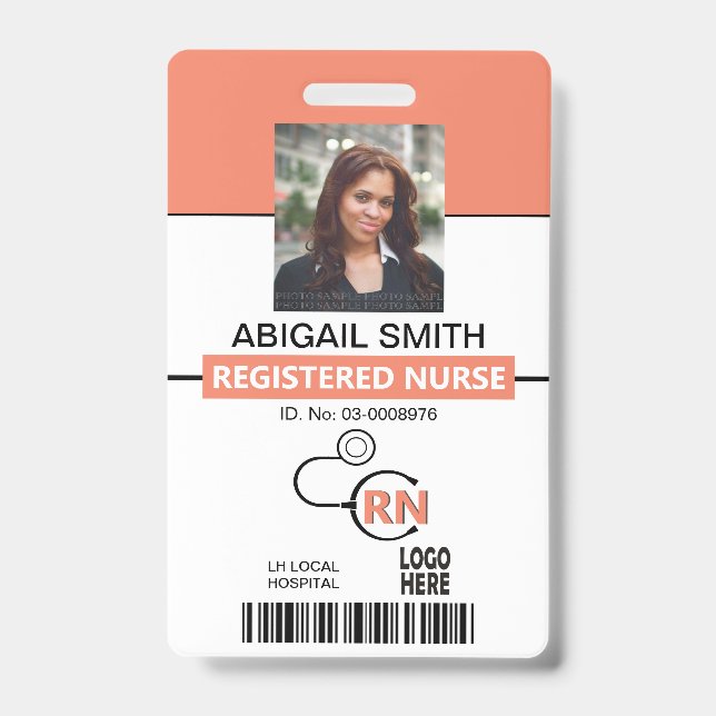 Badge Infirmière autorisée RN coral modèle photo (Avant)