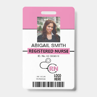 Badge infirmière autorisée RN modèle photo rose
