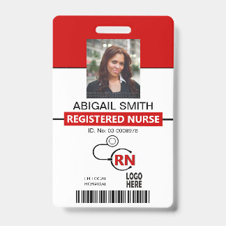 Badge Infirmière autorisée RN modèle photo rouge