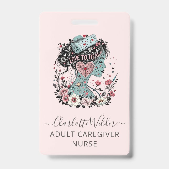 Badge Infirmière aux soins rose (Avant)