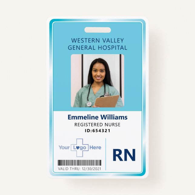 Badge Infirmière de l'hôpital bleu - ID photo de l'emplo (Devant)