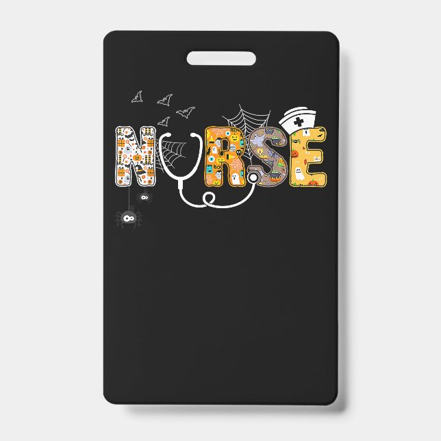 Badge Infirmière d'Halloween avec sorcière d'araignée de (Avant)