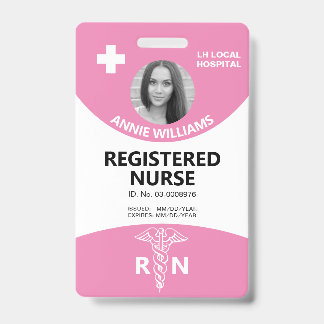 Badge Infirmière diplômée caducée et logo photo ID rose