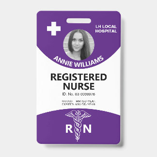 Badge Infirmière diplômée caducée et logo photo ID viole