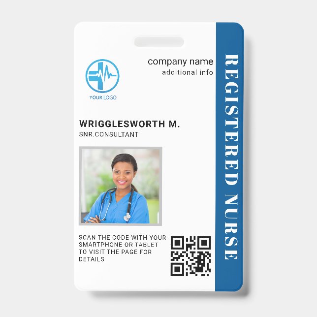 Badge Infirmière diplômée Code QR Centre médical Photo d (Avant)