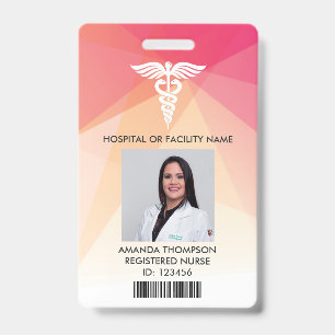Badge Infirmière diplômée d'État photo d'identité rouge