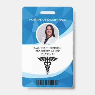 Badge Infirmière diplômée ID photo géométrique bleue