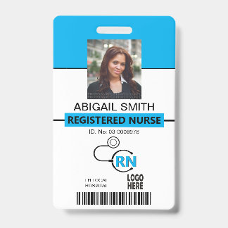 Badge Infirmière diplômée IDE modèle de photo bleu