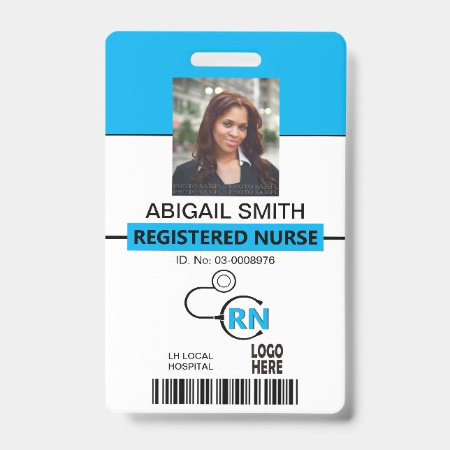 Badge Infirmière diplômée IDE modèle de photo bleu (Avant)