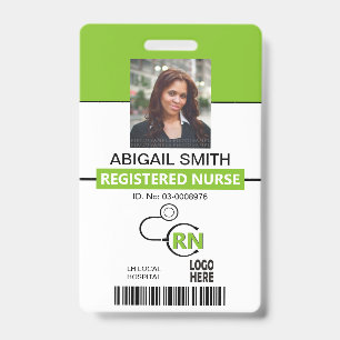 Badge Infirmière diplômée IDE modèle de photo vert citro