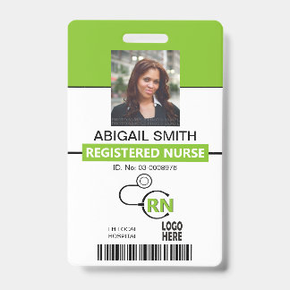 Badge Infirmière diplômée IDE modèle de photo vert citro
