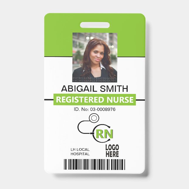 Badge Infirmière diplômée IDE modèle de photo vert citro (Avant)