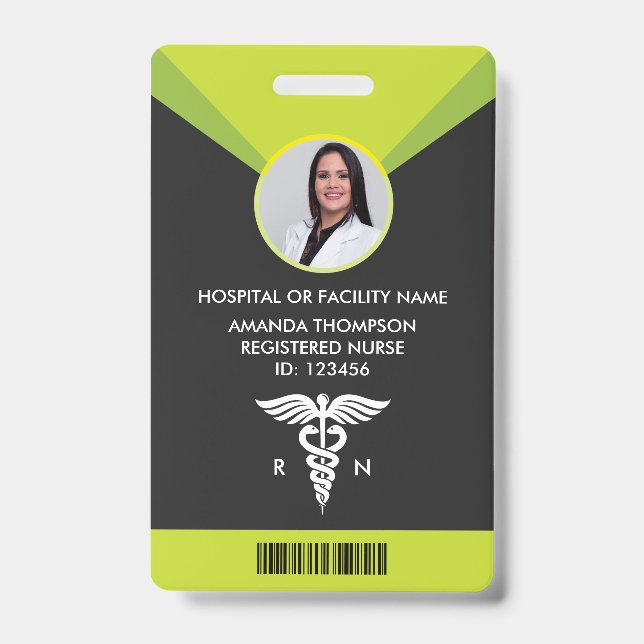 Badge Infirmière diplômée Photo ID vert géométrique mode (Avant)